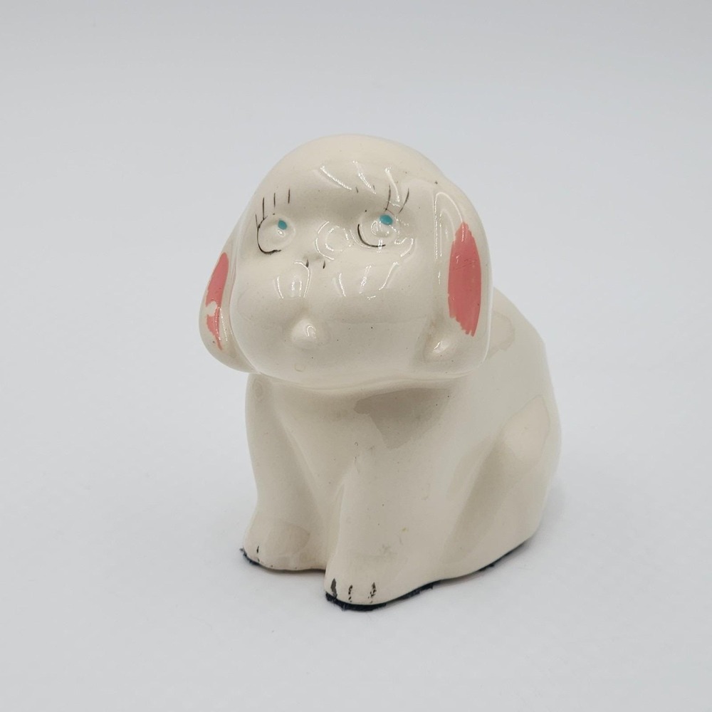 Block California Pottery Puppy Dog Open Eyes Planter Cotton Ball Dispenser 1940s